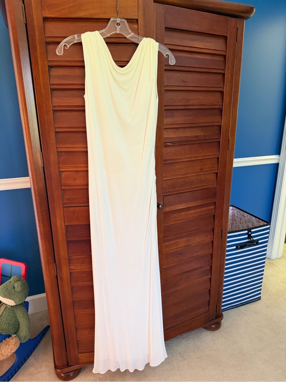 Badgley Mischka Ivory Draped Cowl Maxi Dress